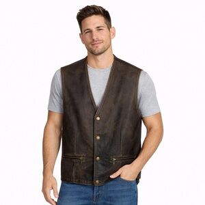 Structure Brown Leather Vest XL Men Western Biker Ranch Cowboy Genuine